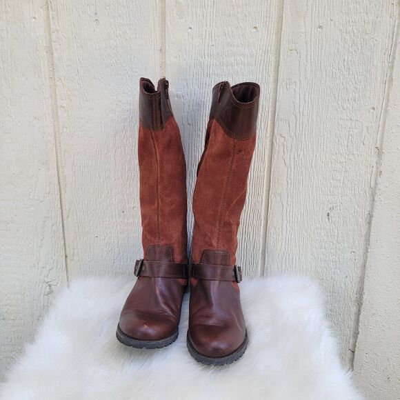 Womens Timberland leather suede brown  mid calf riding boots sz 9.5 - Picture 1 of 11